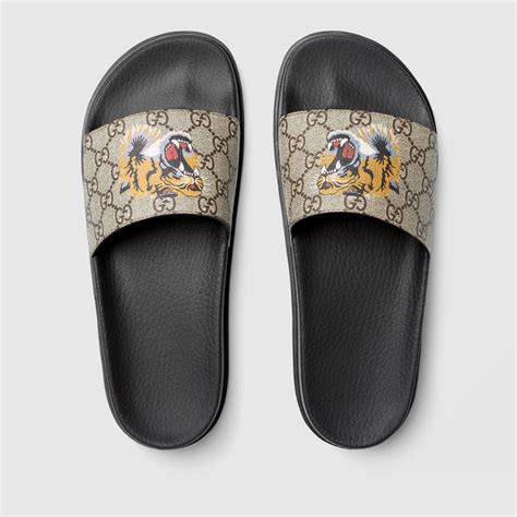 black tiger gucci slides|Gucci tiger slide sandals brown.